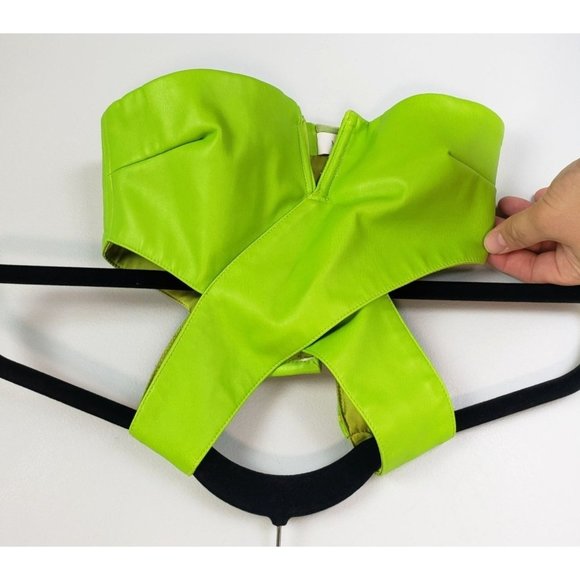 Meshki Vegan Leather Cut Out Strapless Crop Top Green Size X-Small - Picture 2 of 9